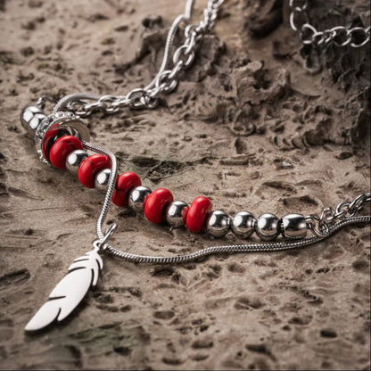 Feather Pendant Bead Necklace Details 03
