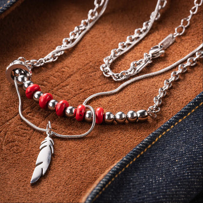 Feather Pendant Bead Necklace Details 05
