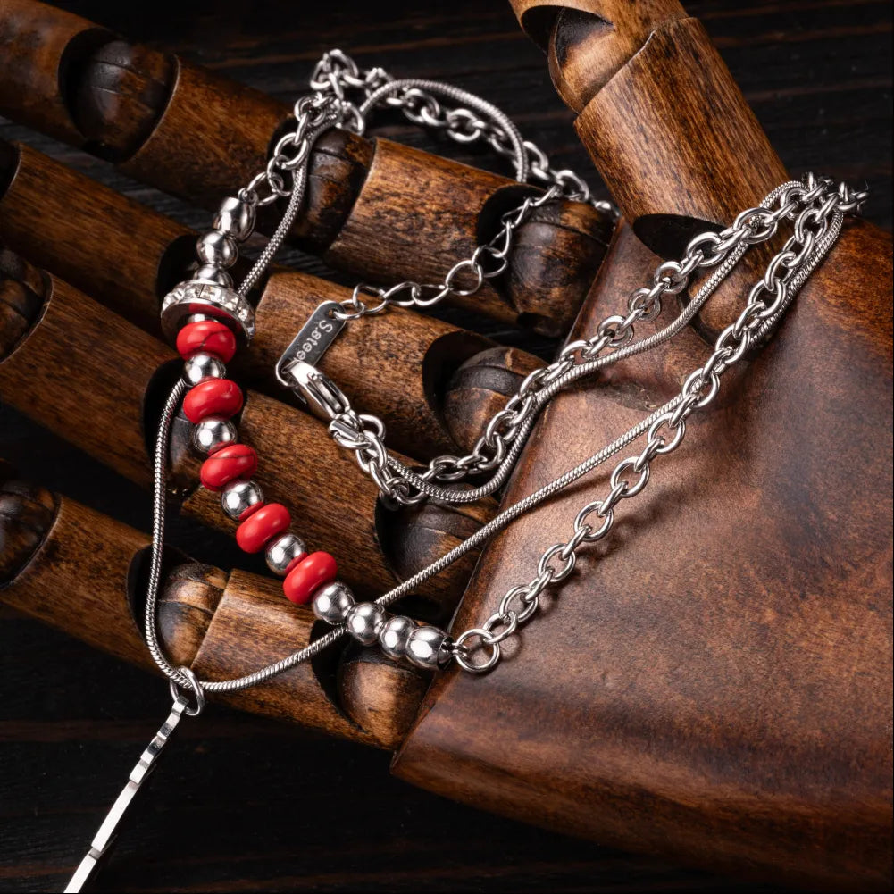 Feather Pendant Bead Necklace Details 06