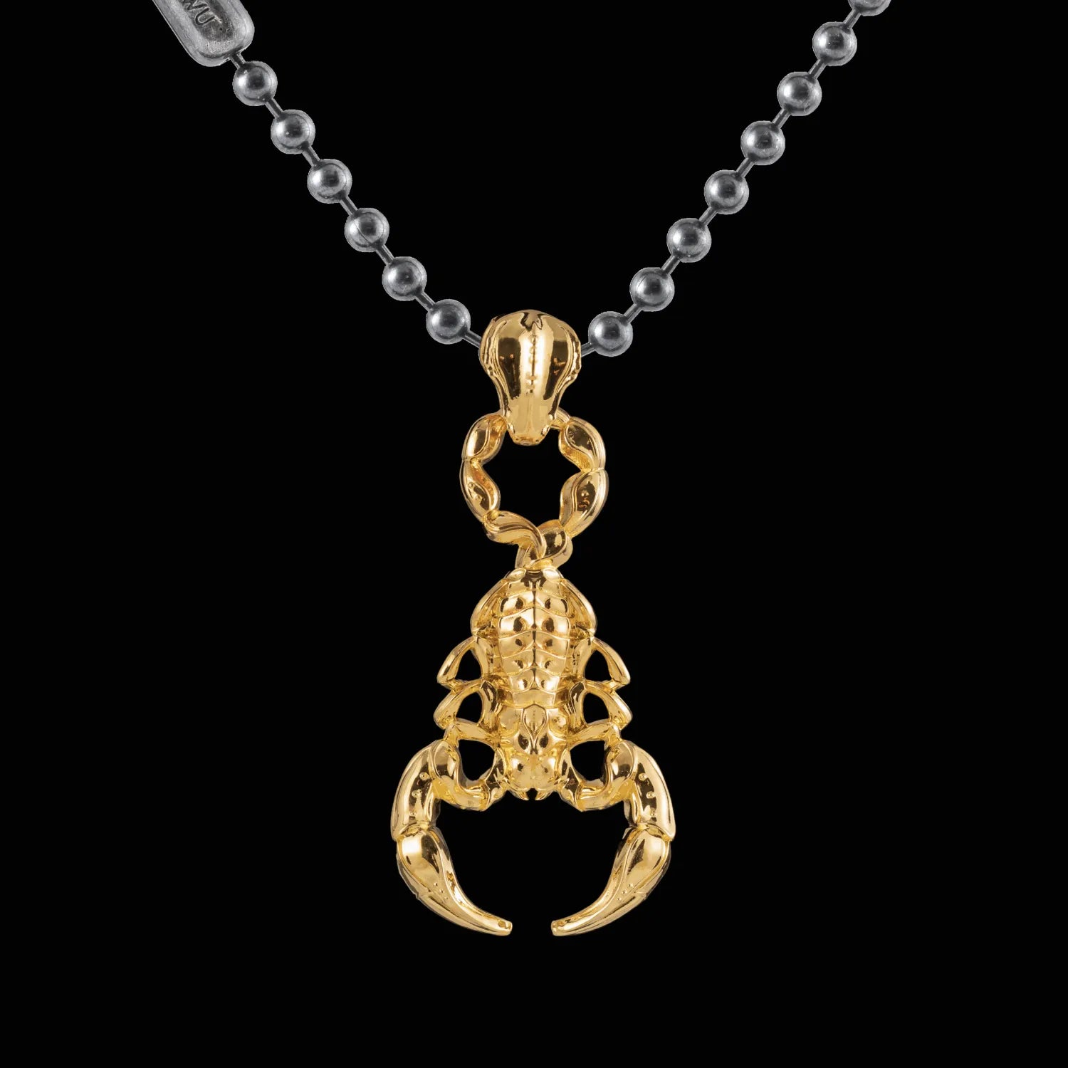 Customized 14K Gold Scorpion Pendant with 3mm Oxidized Silver Ball Chain