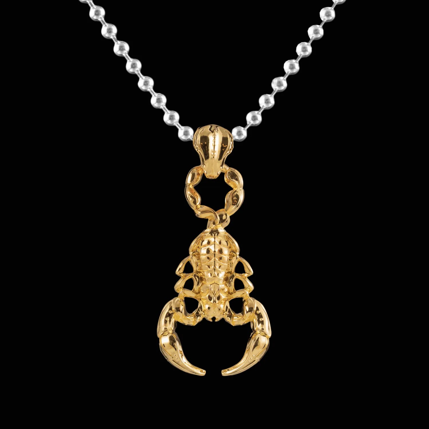 Customized 14K Gold Scorpion Pendant with 3mm Silver Ball Chain