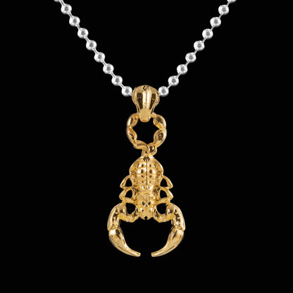 Customized 14K Gold Scorpion Pendant with 3mm Silver Ball Chain