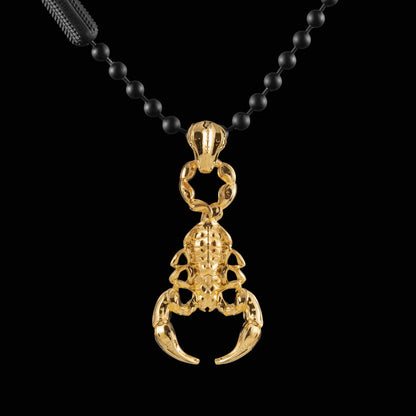 Customized 14K Gold Scorpion Pendant with 4mm Black Ball Chain