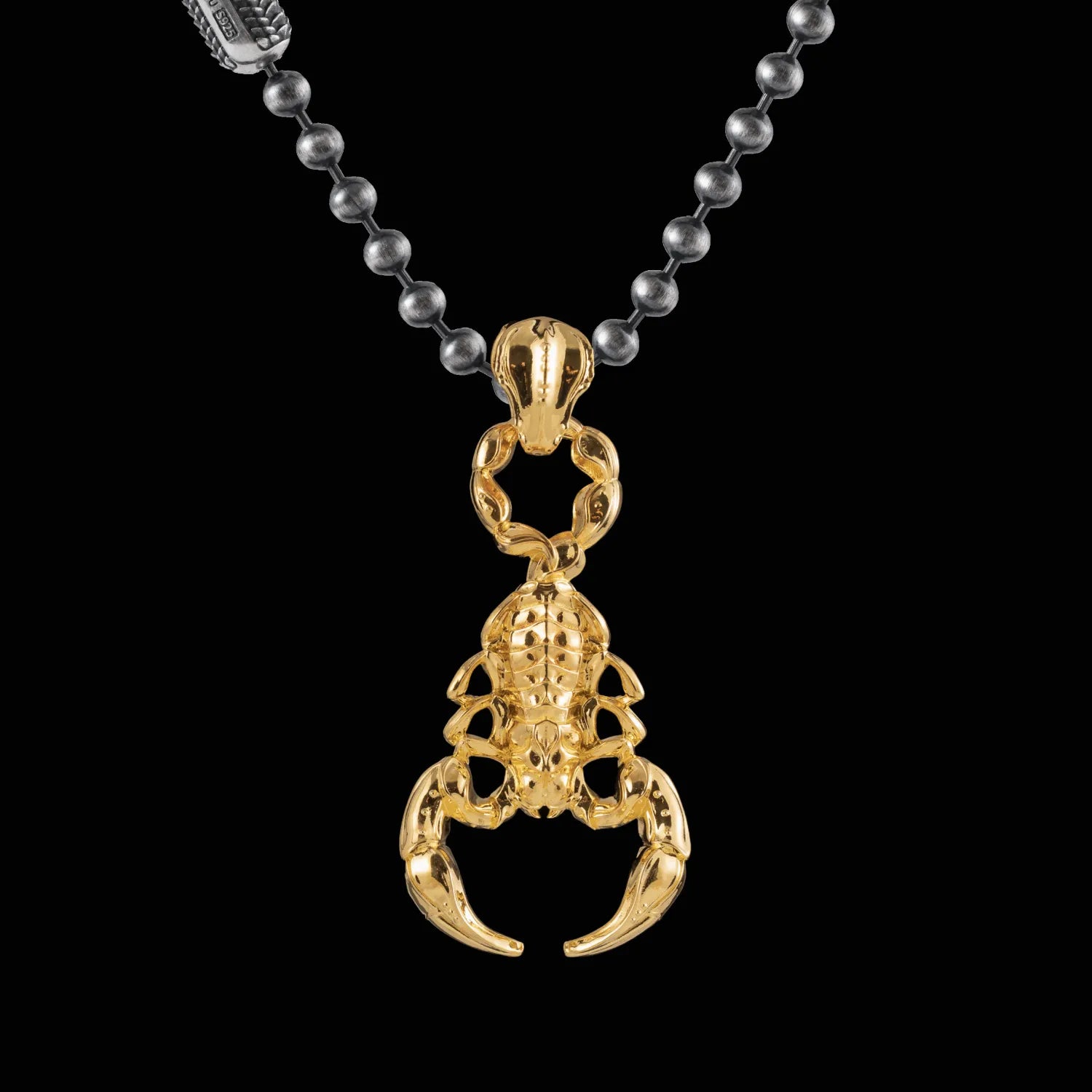 Customized 14K Gold Scorpion Pendant with 4mm Oxidized Silver Ball Chain