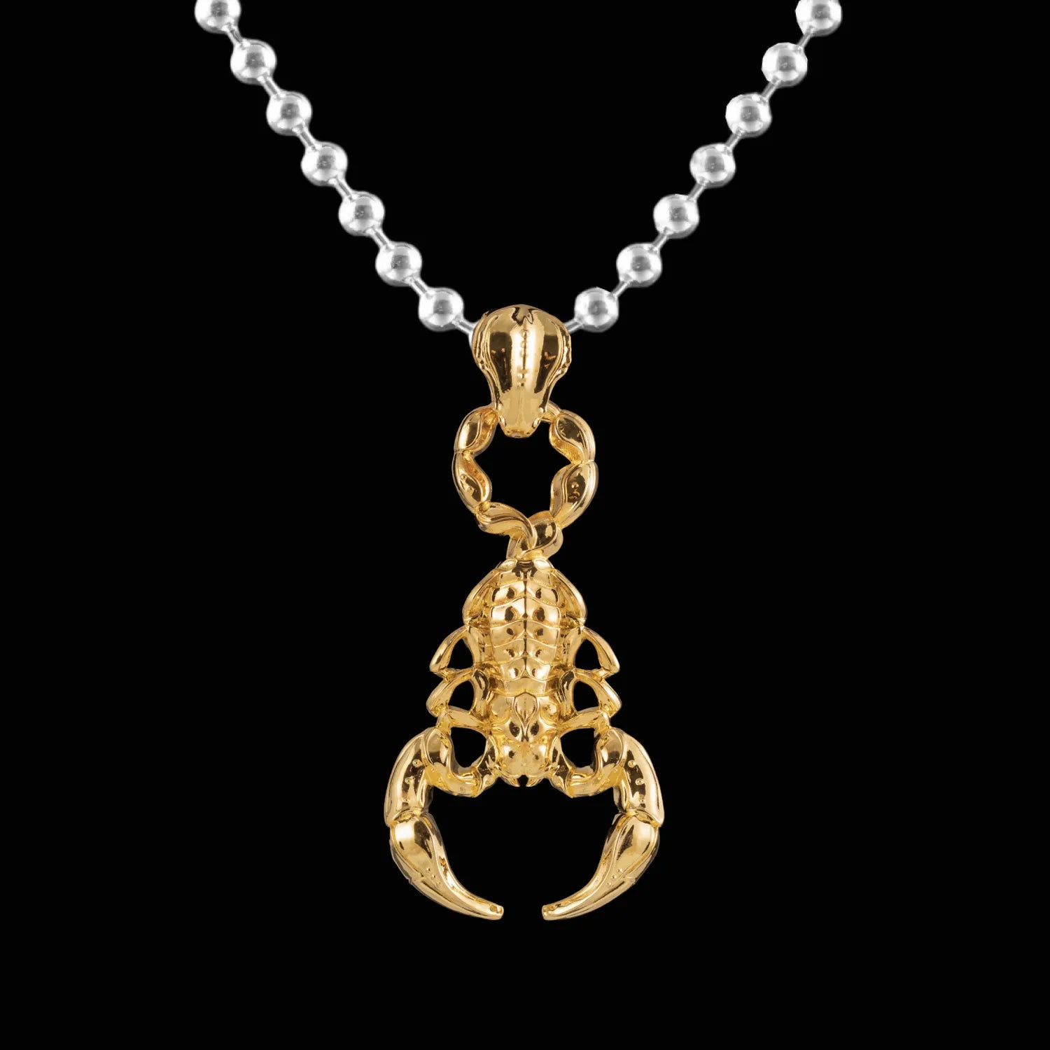 Customized 14K Gold Scorpion Pendant with 4mm Silver Ball Chain