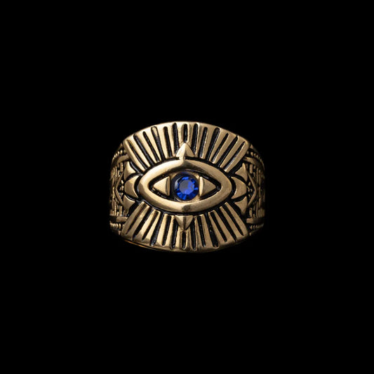 Gold Tone All Seeing Eye Ring Details 01