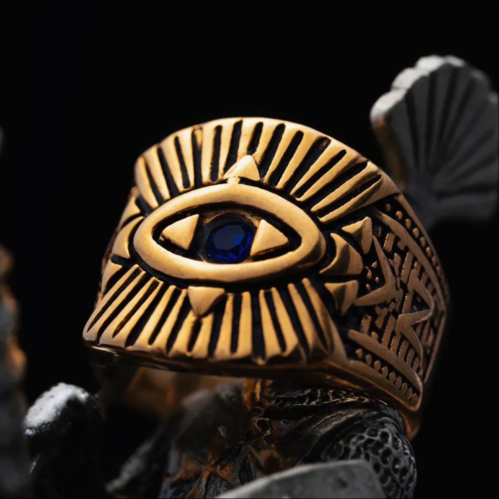 Gold Tone All Seeing Eye Ring Details 02