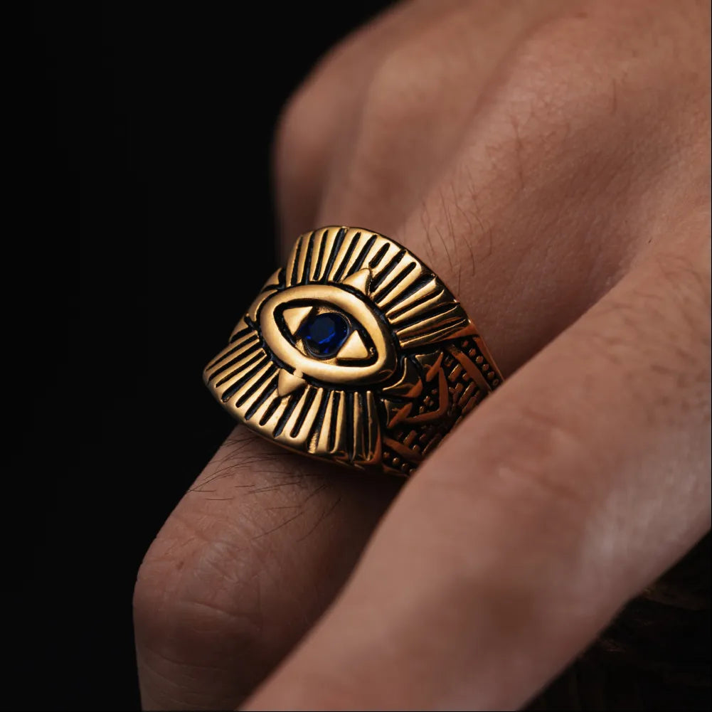 Gold Tone All Seeing Eye Ring Details 03