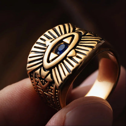 Gold Tone All Seeing Eye Ring Details 05