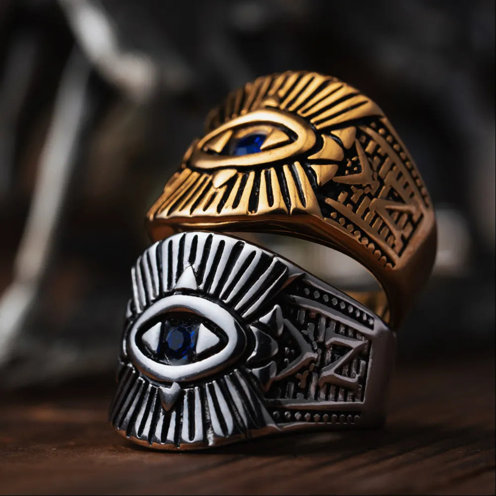 Gold Tone All Seeing Eye Ring Details 06