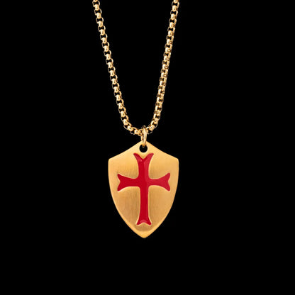 Gold Tone Crusader Shield Pendant Details 01