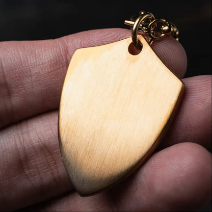 Gold Tone Crusader Shield Pendant Details 05