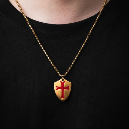 Gold Tone Crusader Shield Pendant Details 07