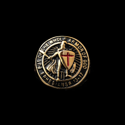 Gold Tone Crusader Shield Ring Details 01