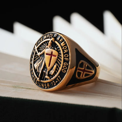 Gold Tone Crusader Shield Ring Details 05