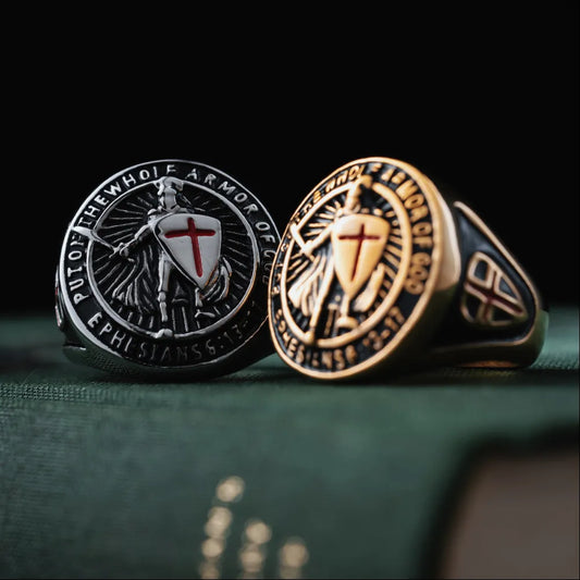 Gold Tone Crusader Shield Ring Details 06