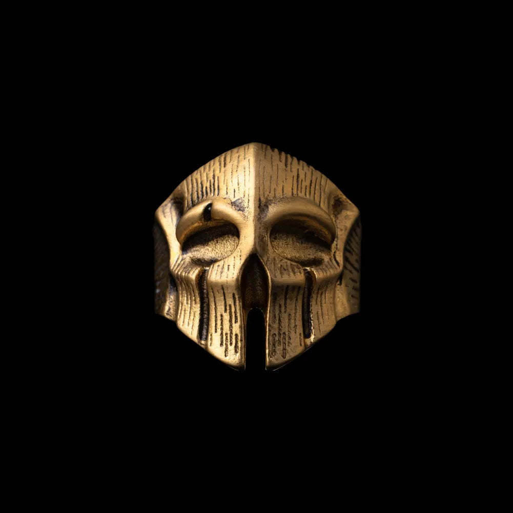 Gold Tone Spartan Skull Ring Details 01