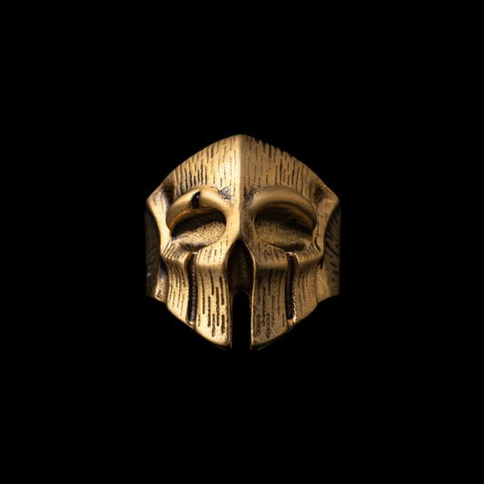 Gold Tone Spartan Skull Ring Details 01