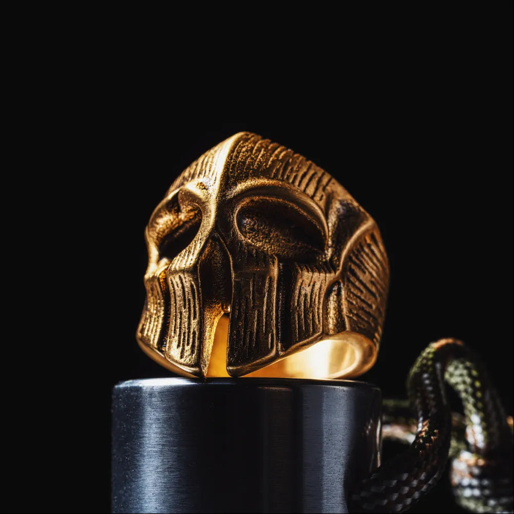 Gold Tone Spartan Skull Ring Details 02