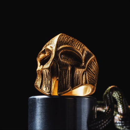 Gold Tone Spartan Skull Ring Details 02
