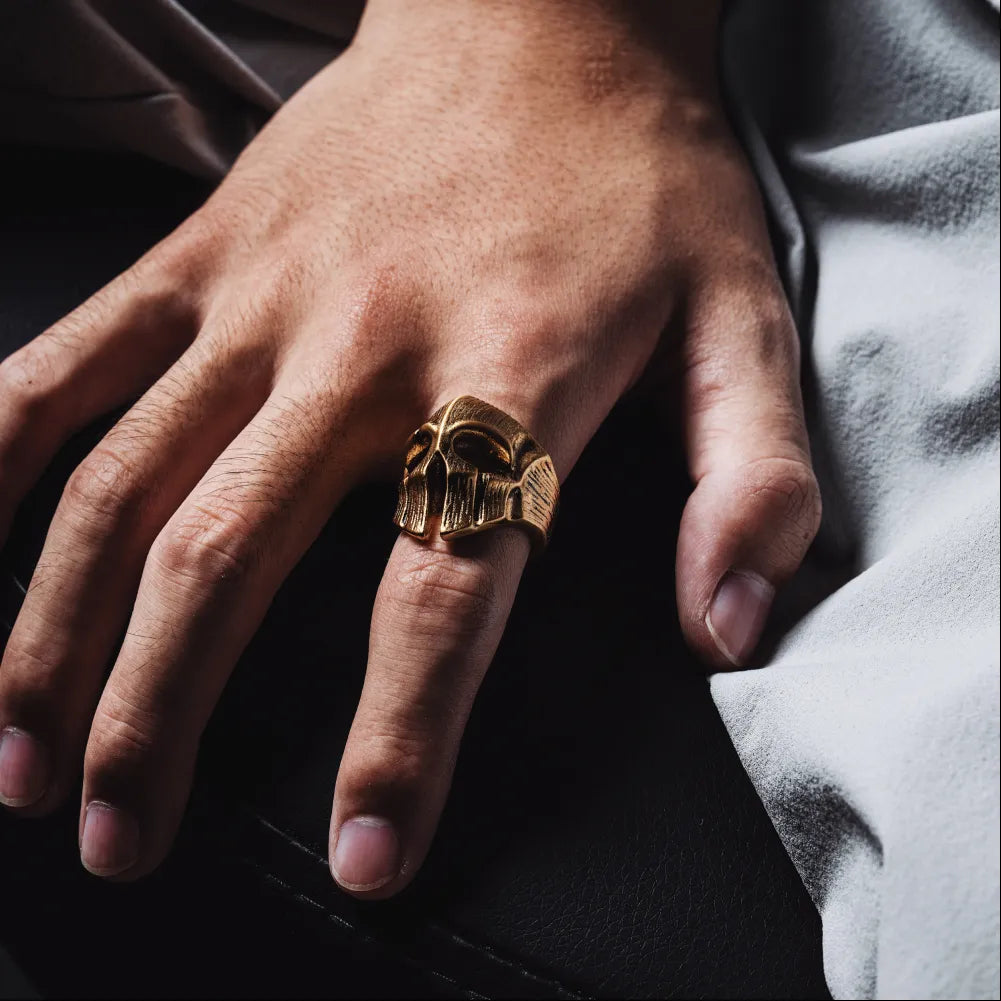 Gold Tone Spartan Skull Ring Details 03