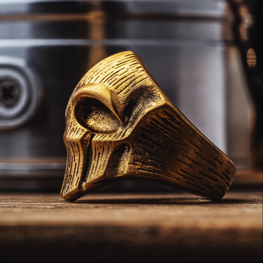 Gold Tone Spartan Skull Ring Details 04