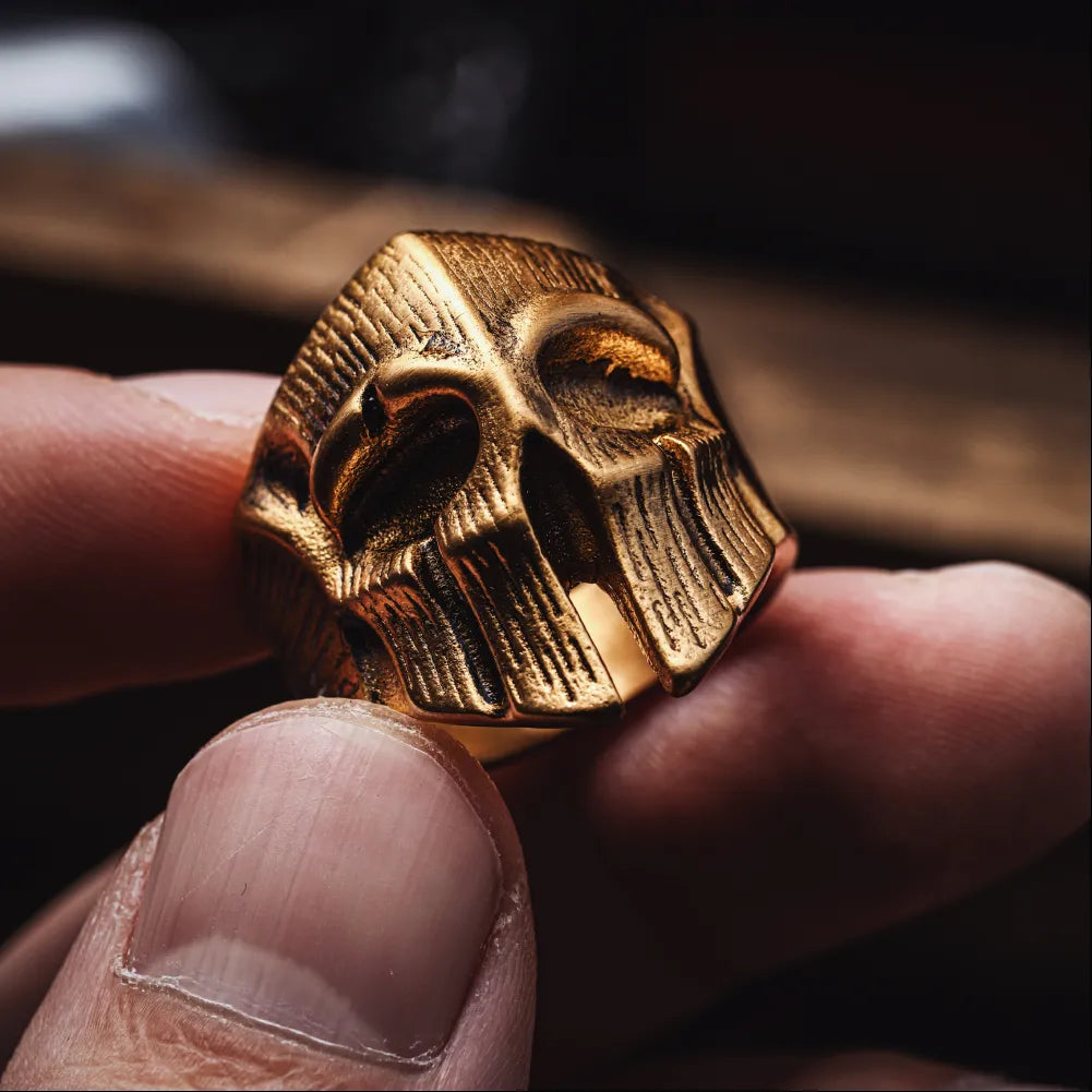 Gold Tone Spartan Skull Ring Details 05