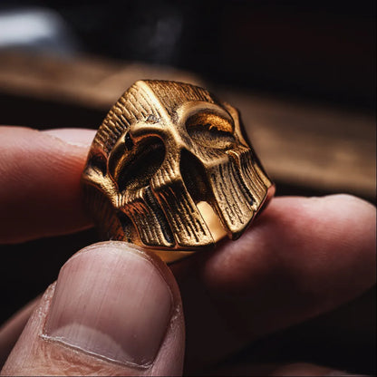 Gold Tone Spartan Skull Ring Details 05