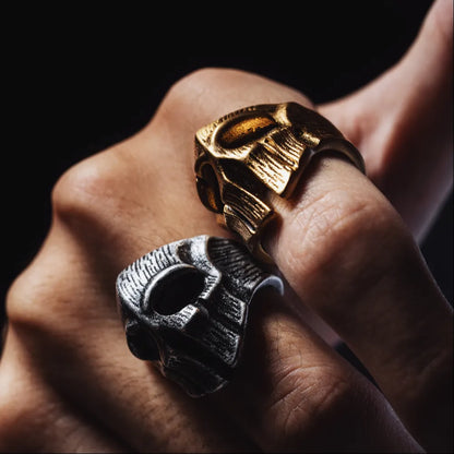 Gold Tone Spartan Skull Ring Details 07