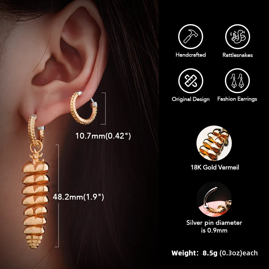 Gold Vermeil Rattlesnake Tail Dangle Earrings Parameter