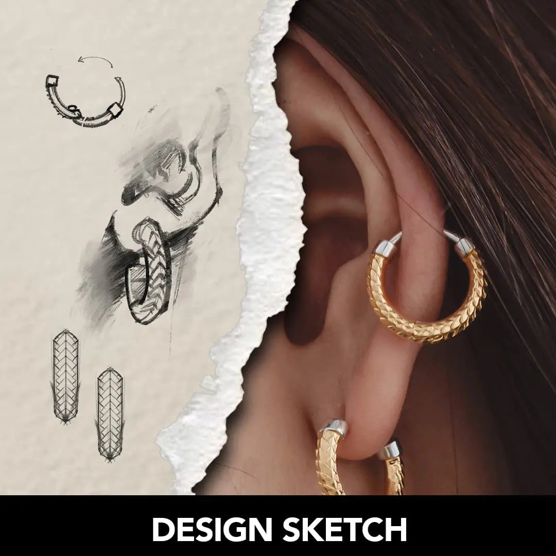 Gold Vermeil Snake Skin Earrings Design Sketch