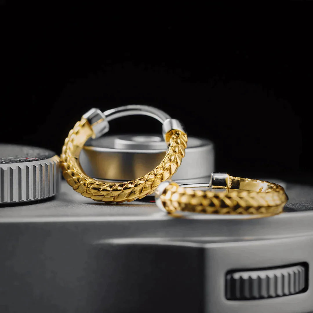 Gold Vermeil Snake Skin Hoop Earrings Details 01