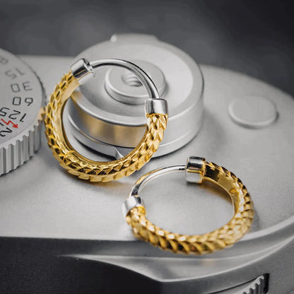 Gold Vermeil Snake Skin Hoop Earrings Details 02