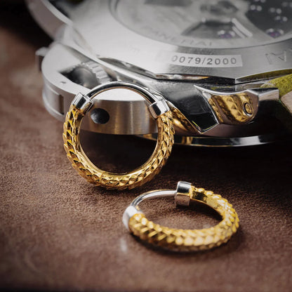 Gold Vermeil Snake Skin Huggie Earrings Details 01