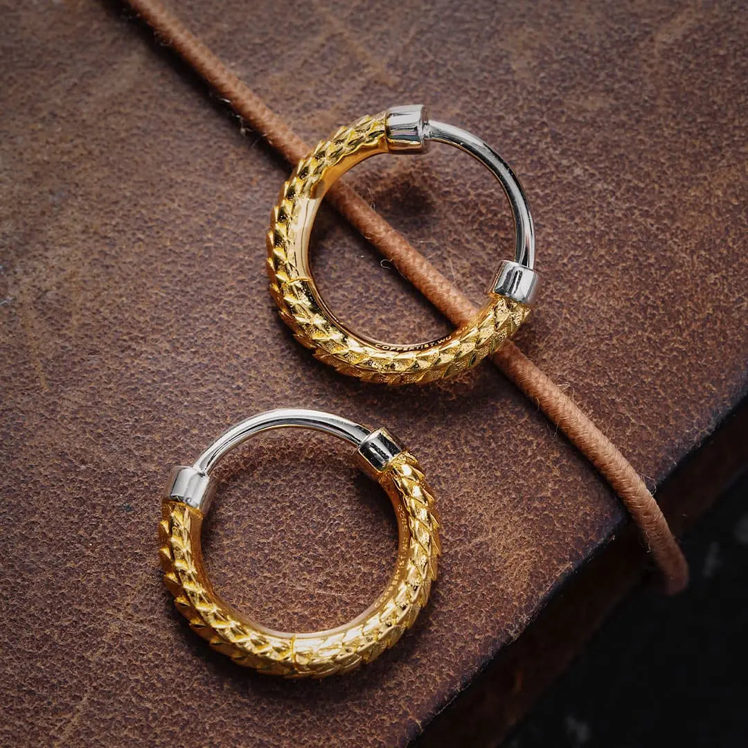 Gold Vermeil Snake Skin Huggie Earrings Details 02