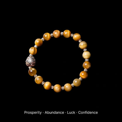Golden Current Bracelet golden tiger eye and koi bead black background product view