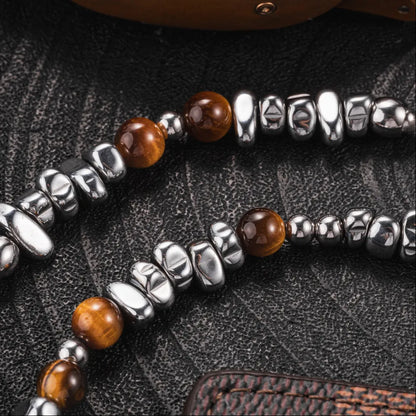 Golden Tiger Eye Chip Ti Steel Chain Necklace Details 04