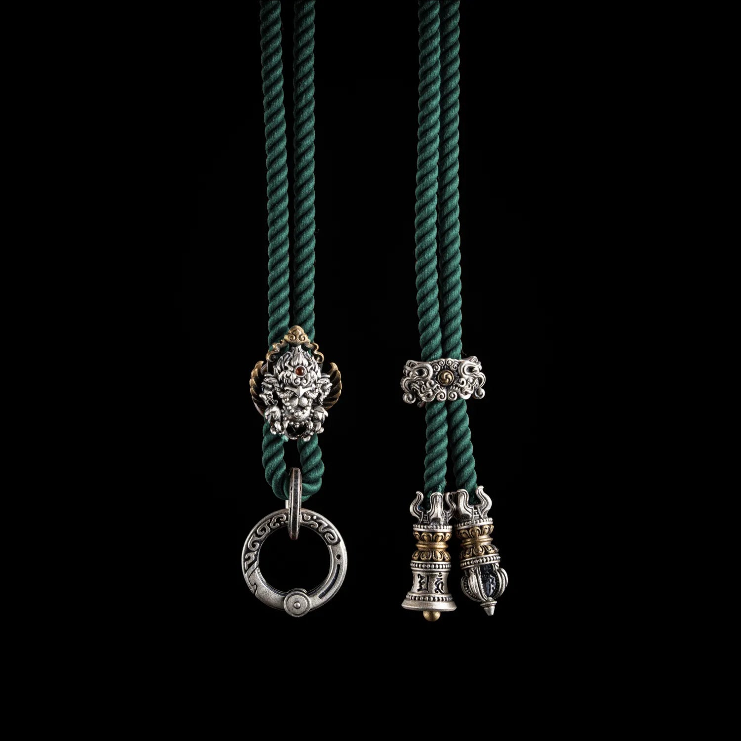 Green Color Garuda Rope Necklace with silver Jumping Ring
