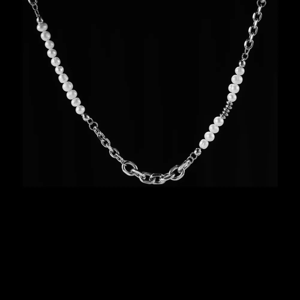 Lustrous Pearl Ti Steel Chain Necklace Details 01