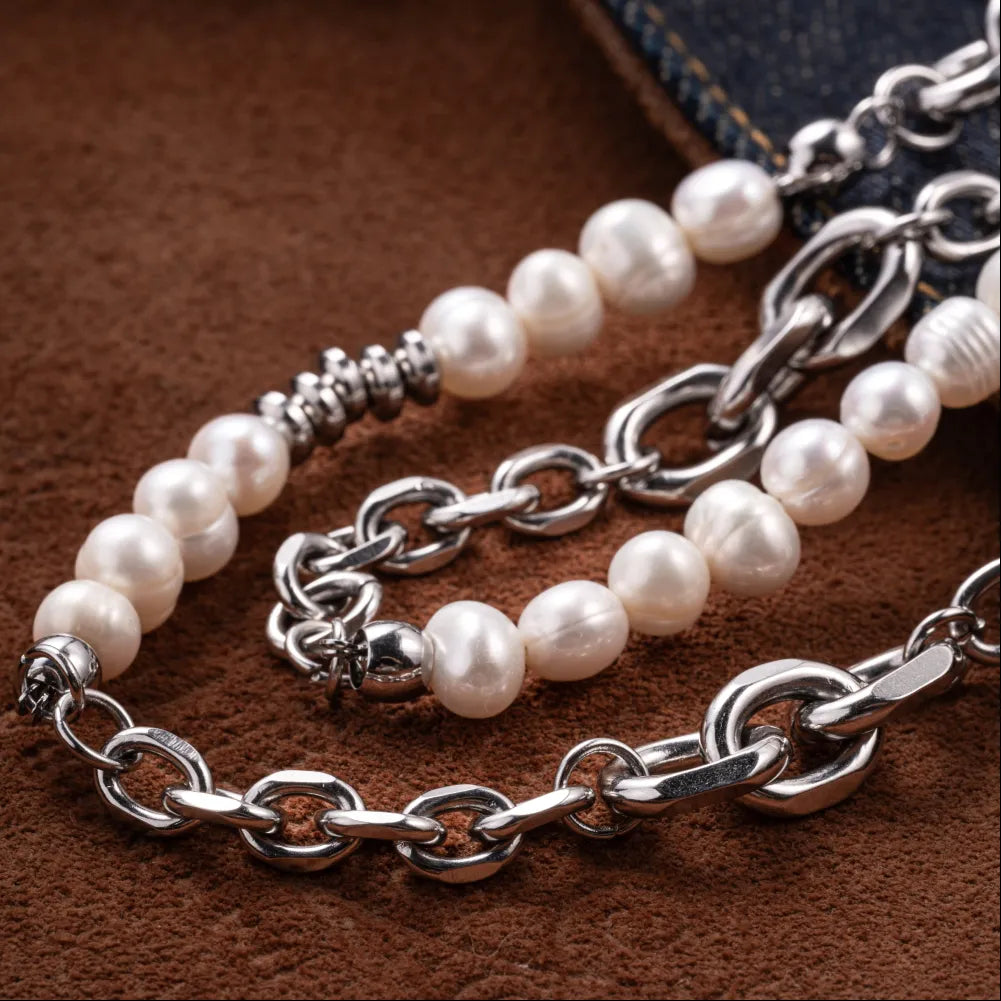 Lustrous Pearl Ti Steel Chain Necklace Details 03