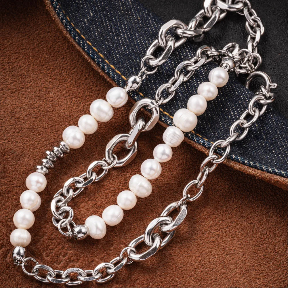 Lustrous Pearl Ti Steel Chain Necklace Details 05