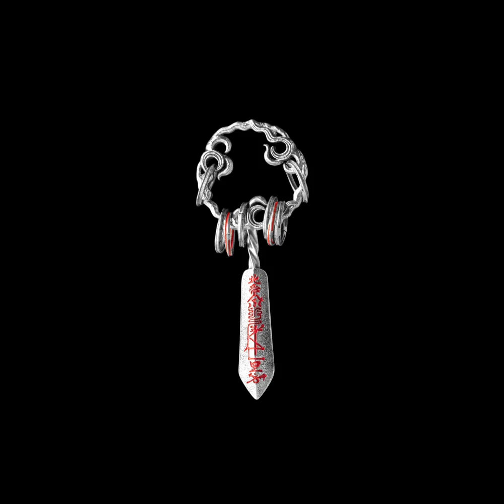 Masterblade Talisman Pendant oxidized silver and cinnabar black background product view