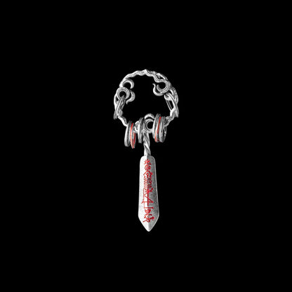 Masterblade Talisman Pendant oxidized silver and cinnabar black background product view