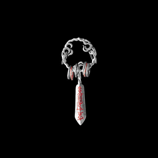 Masterblade Talisman Pendant oxidized silver and cinnabar black background product view