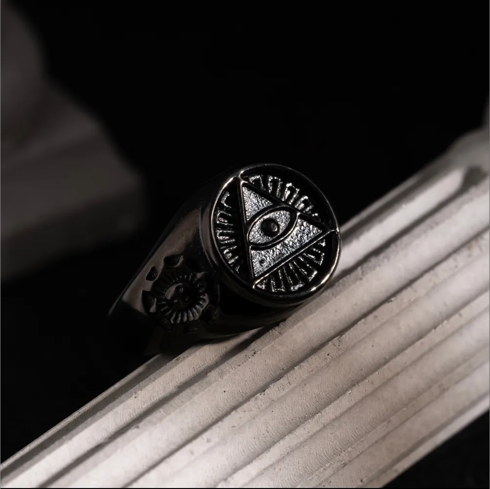 Matte Black Horus Signet Ring Details 04