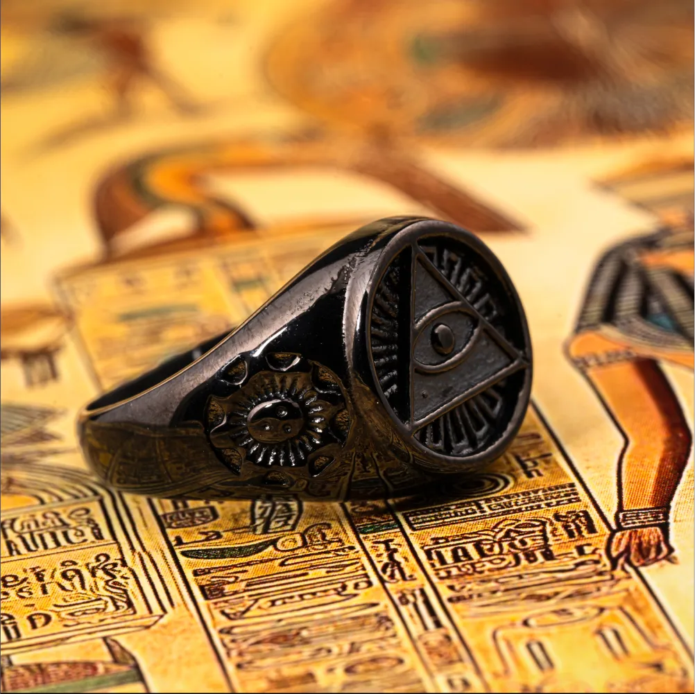 Matte Black Horus Signet Ring Details 05