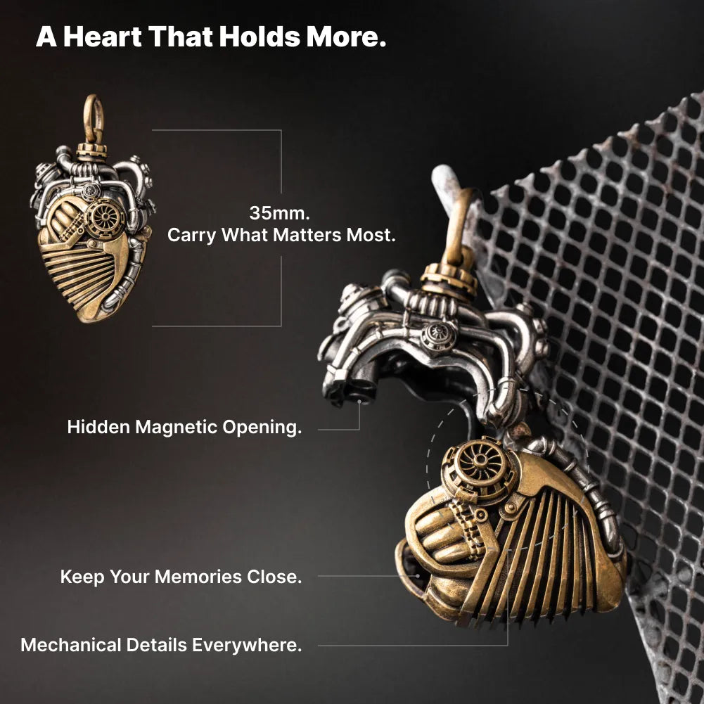 Mechanical Heart Capsule brass white bronze Details 01