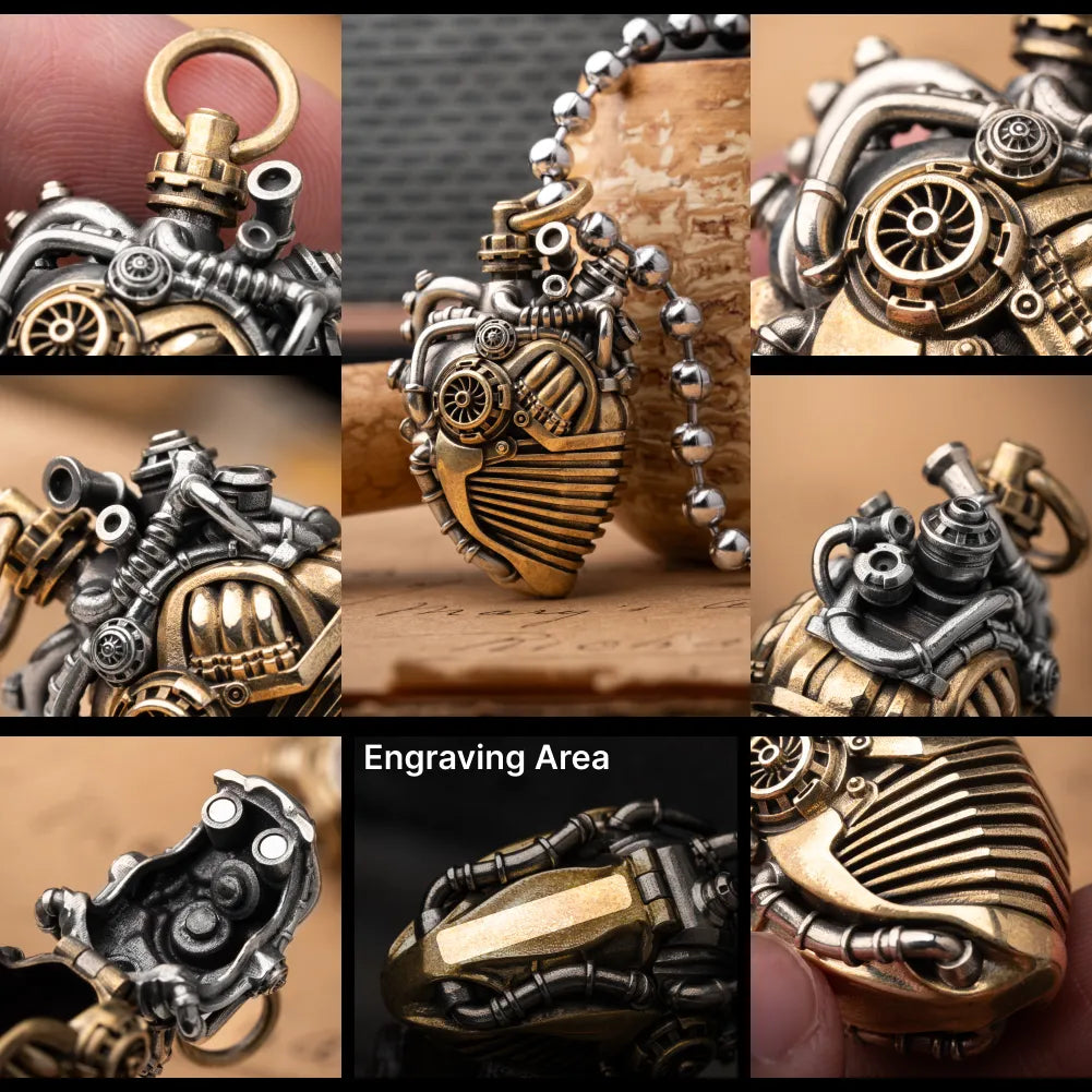 Mechanical Heart Capsule brass white bronze Details 02