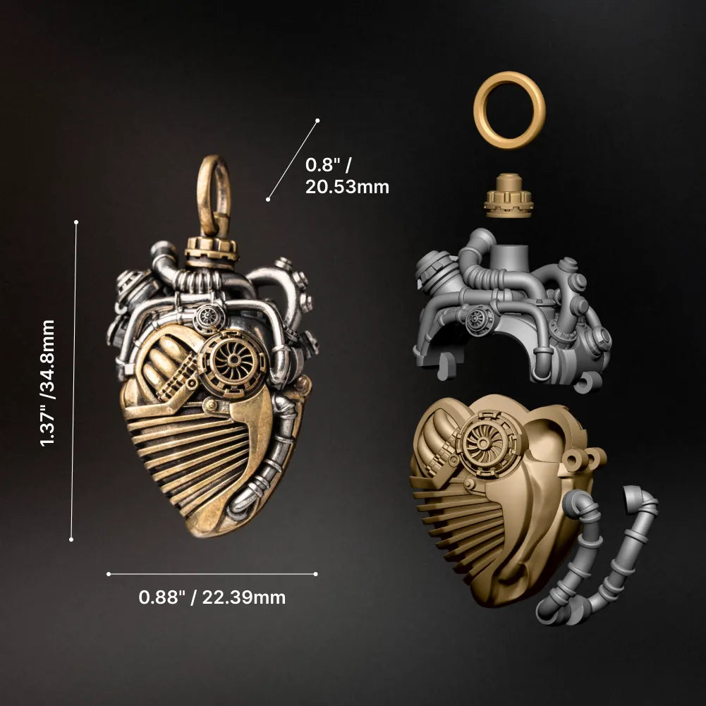 Mechanical Heart Capsule brass white bronze Details 06