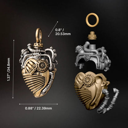 Mechanical Heart Capsule brass white bronze Details 06